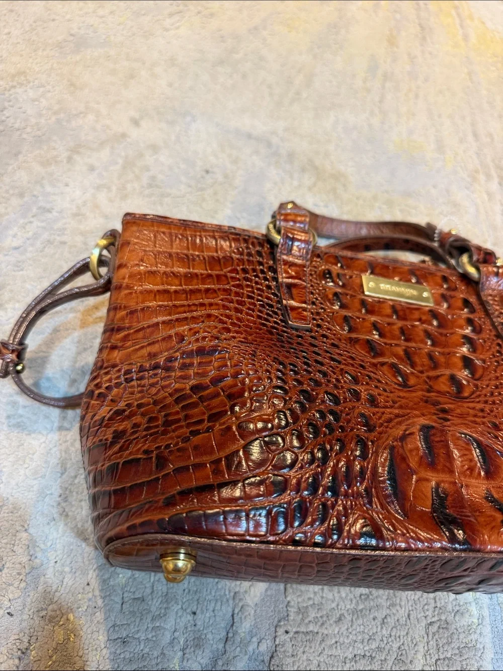 BRAHMIN BROWN/ PECAN EMBOSSED CROC LEATHER PURSE SHOULDER BAG, SATCHEL CROSSBODY